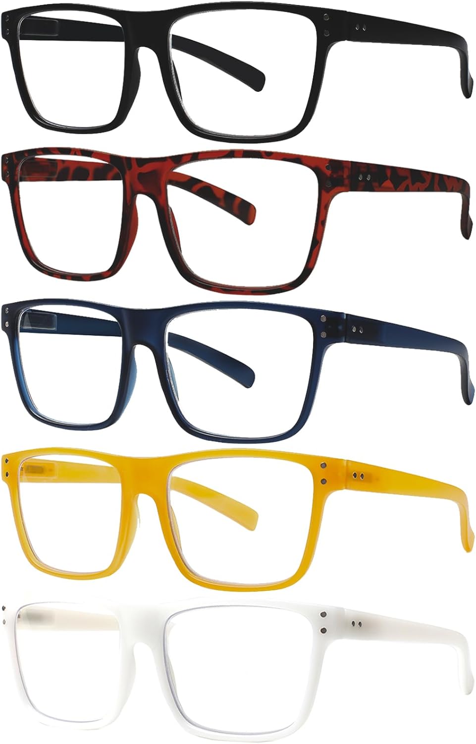 Kerecsen 5 Pack Oversized Reading Glasses Blue Light Blocking Square Large Frame Readers for Men and Women