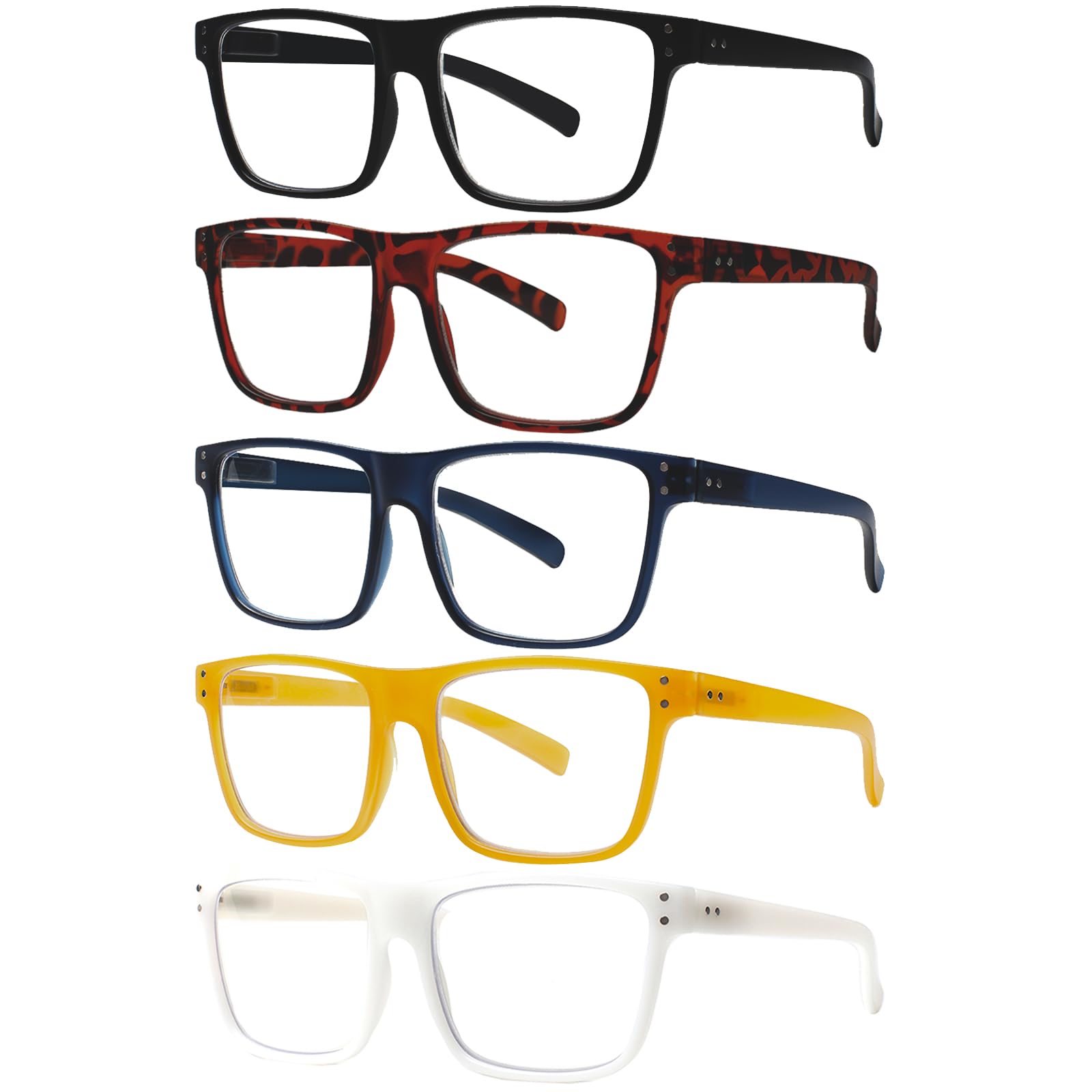 Kerecsen 5 Pack Oversized Reading Glasses Blue Light Blocking Square Large Frame Readers for Men and Women