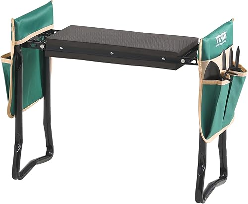 Miniatura 9 de VEVOR Rodillero plegable de jardín y asiento resistente, almohadilla de espuma EVA ampliada de 8 pulgadas, taburete de jardín portátil con bolsas de