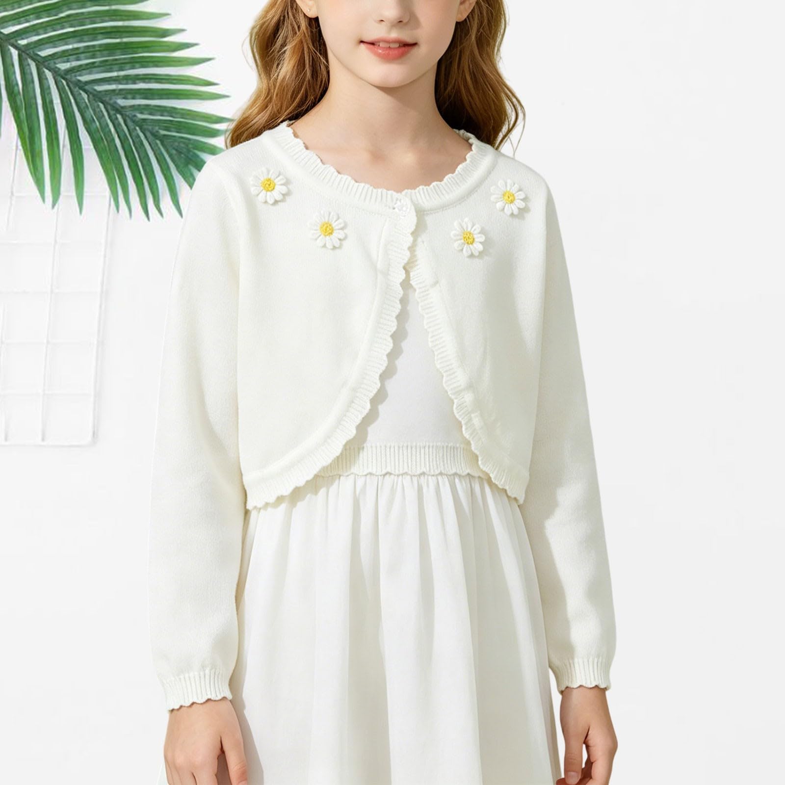 Generisch Cárdigan corto para niña con margaritas, bolero para ocio | Botón simple para ponérselo independientemente, conveniente para la vida diaria de la guardería