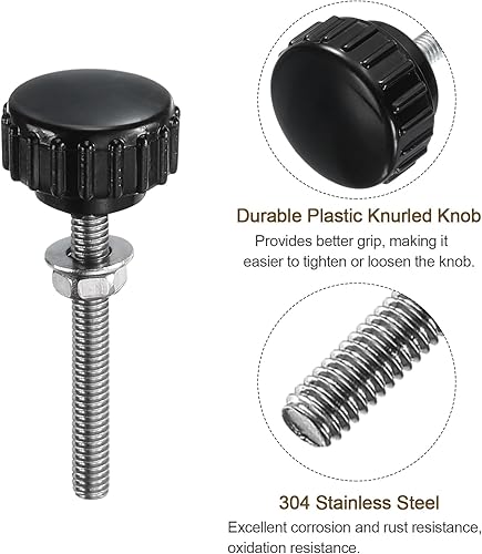 Miniatura 176 de uxcell Juego de 4 perillas moleteadas, tornillos de pulgar con tuercas y arandelas, rosca macho métrica M6 x 1.378 in, cabeza de plástico de 0.984