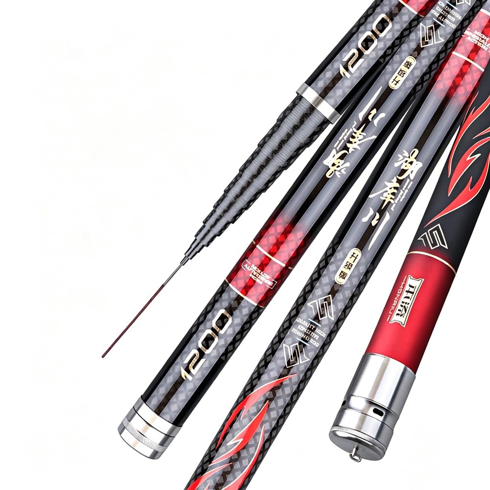 YADLCR 8M–15M Fishing Rod High-carbon Traditional Extra-Stiff Telescopic Fishing Rod(9m)