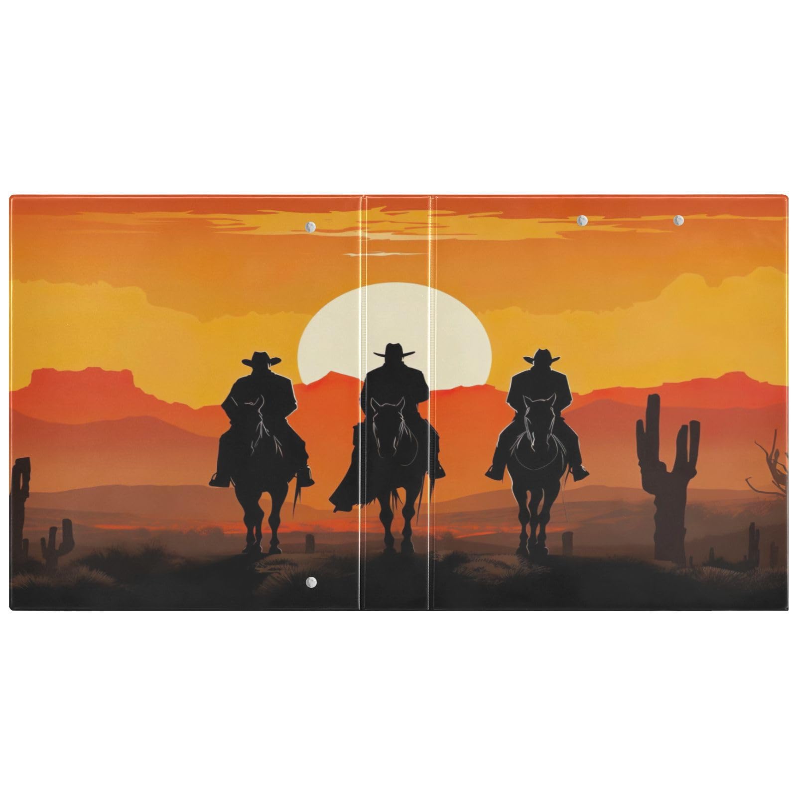 Raccoglitore a 3 anelli da 3,8 cm con clip in metallo, motivo cowboy, decorativo, rotondo, formato lettera, per casa e ufficio, confezione da 2