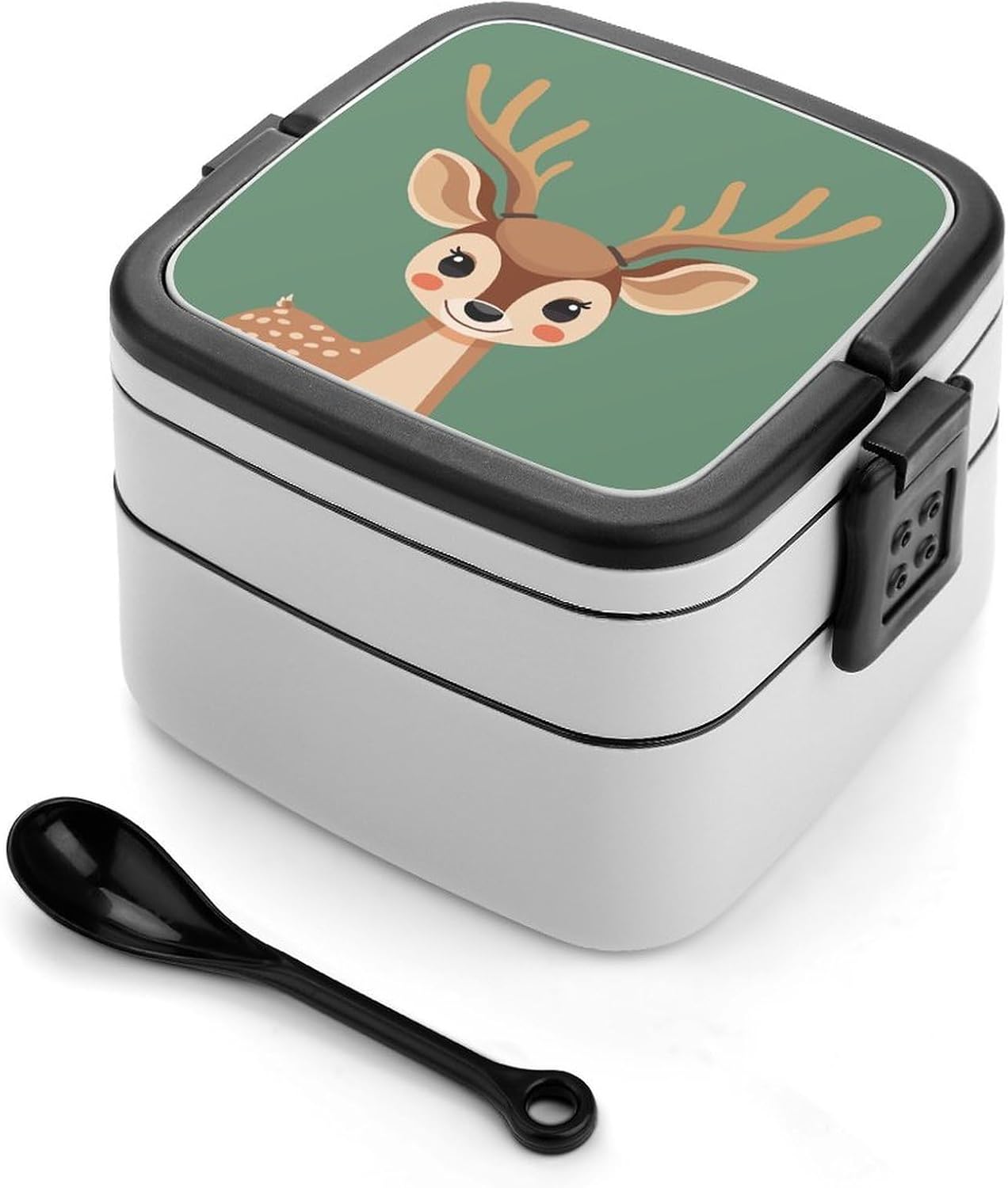 Cartoon Deer Design Bento Box Adult Lunch Box Containers with Spoons Double Layered Lunch Containers Portable Lunch Boxes Food Container for Work Picnic Travel
