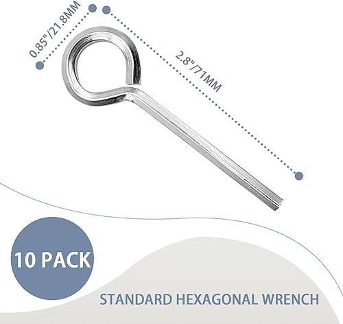 Miniatura 3 de Paquete de 10 llaves hexagonales 532 para puerta de barra de empuje, llave Allen con bucle completo, llave hexagonal de acero inoxidable para barra