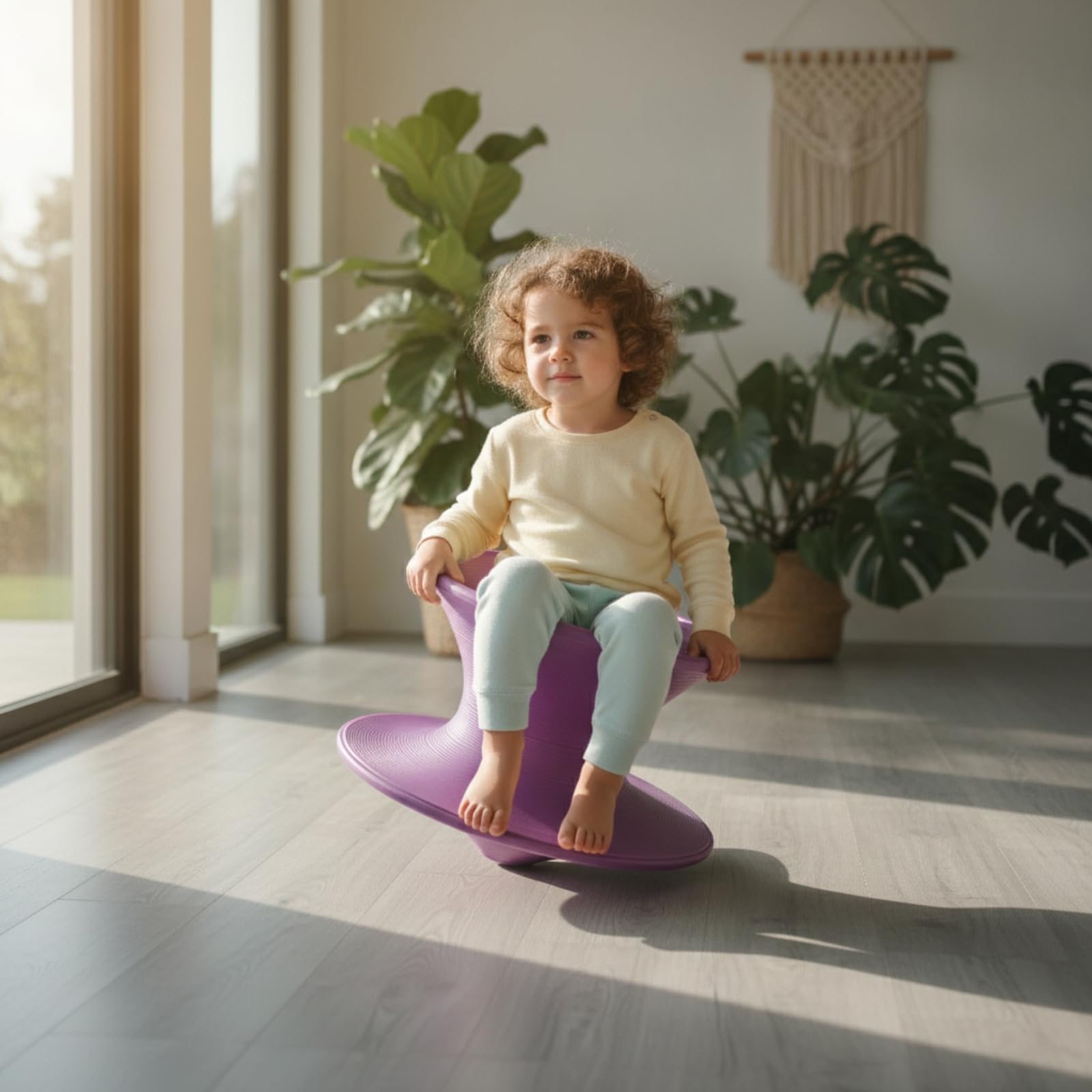 Silla Giratoria Balanceo Antivuelco Silla Equilibrio Resistente Asiento Plástico con Base Acampanada para Niños, 61 42cm, Morado