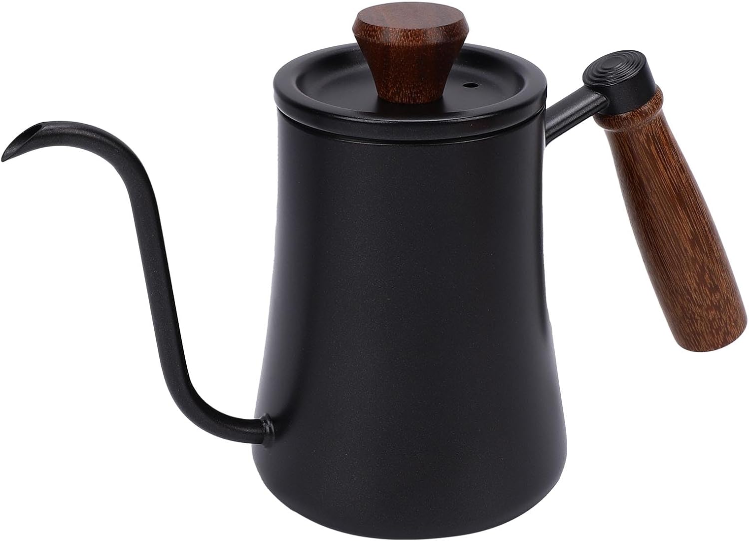 Fabater Black Pour Over Coffee Kettle, 500ml 304 Stainless Steel with Precise Gooseneck Spout High Heat Retention Gooseneck Kettle, Camping Coffee Pot with Wood Handle for Outdoor Travel