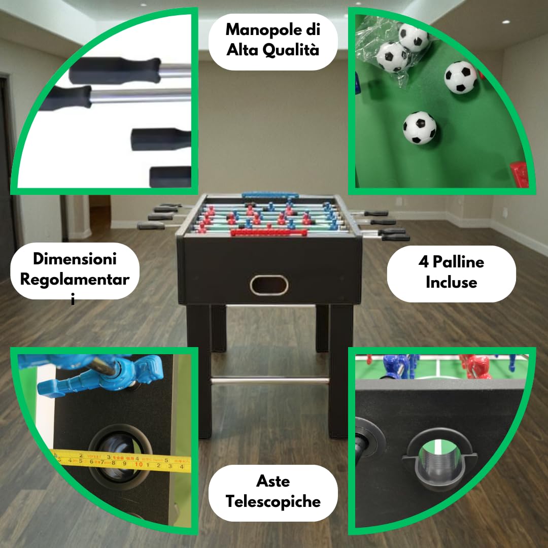 Calcio Balilla - Biliardino - Calcio Balilla Regolamentare per Adulti & Bambini - Aste Telescopiche
