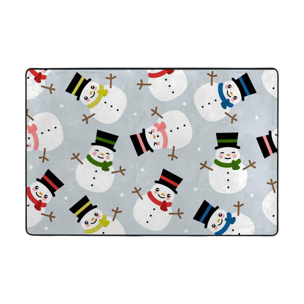 Grand tapis de sol bonhomme de neige Noël en velours corail épais 182x121cm