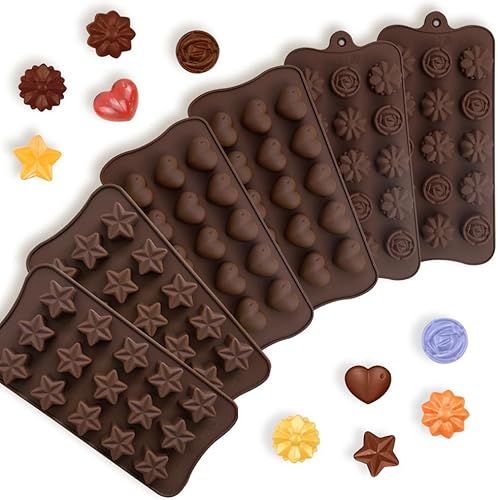 LIOUCBD 6 moldes de silicona antiadherentes para dulces de chocolate, molde para hornear en forma de corazón, moldes de caramelo de flores de rosa,