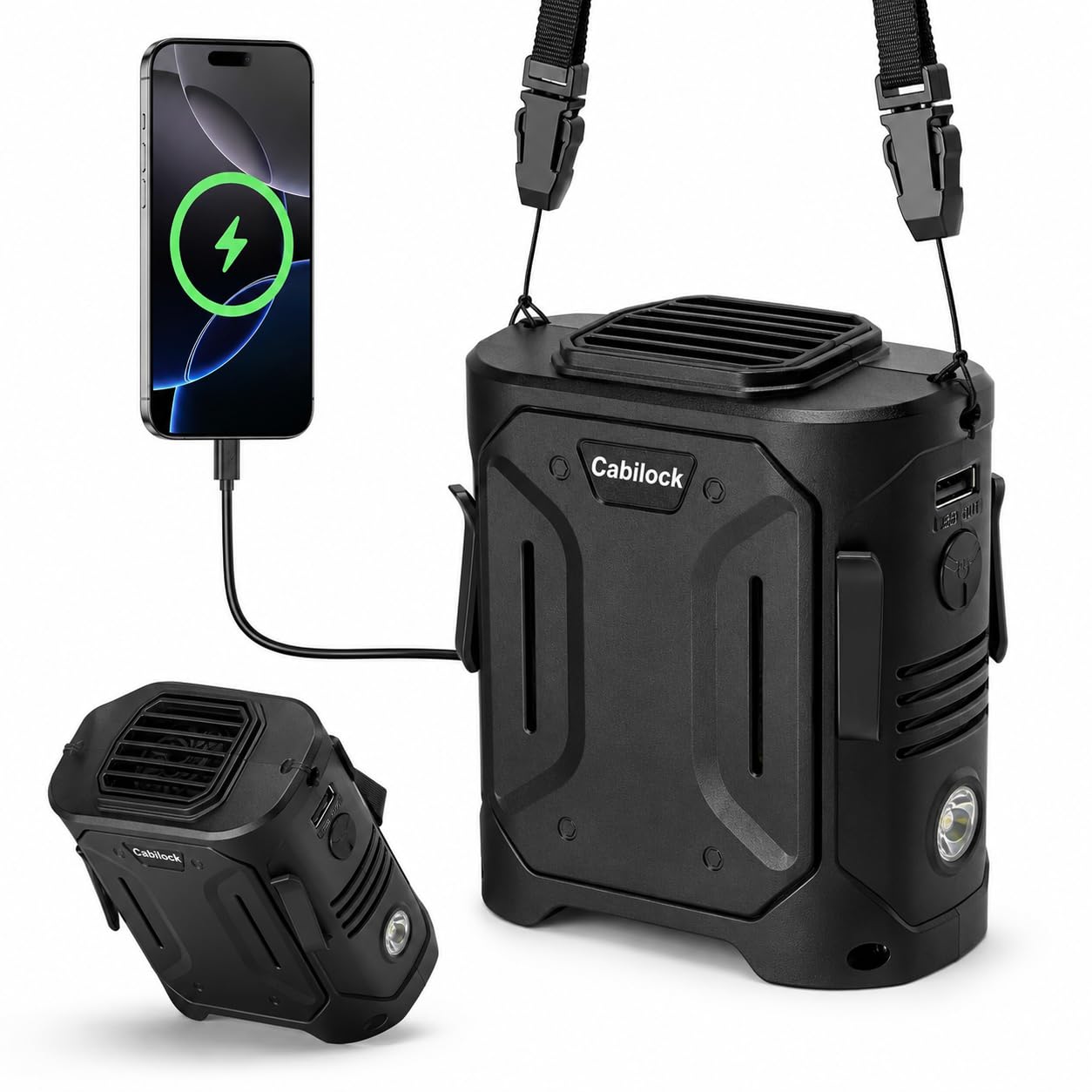 Cabilock Portable Waist Fan 5-Speed Clip-On Body Fan with LED Light 4000mAh