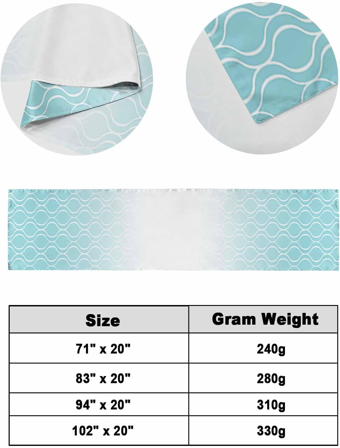 Morocco Blue Bed Runner Scarf Cal King Size, Geometric Abstract Ombre Lines Retro Luxury Bed Throw Runners & Scarves for Twin Full Queen King Foot of Bed, Bedroom Hotel Decoration, 102"x20"