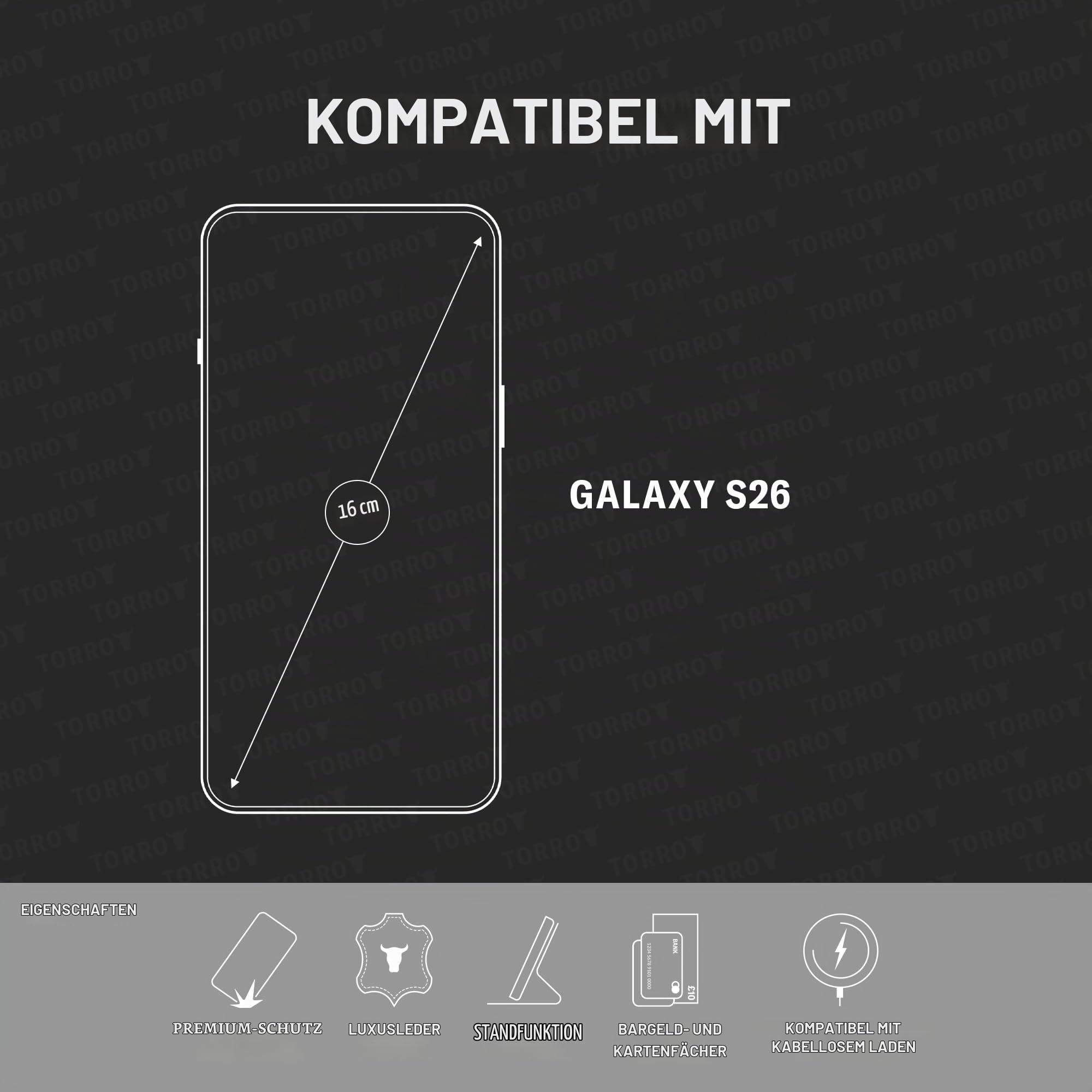 TORRO Hülle kompatibel mit Samsung Galaxy S26 5G 2026 - Premium Leder Hülle mit Standfunktion und Kartenfächern (Schwarz)