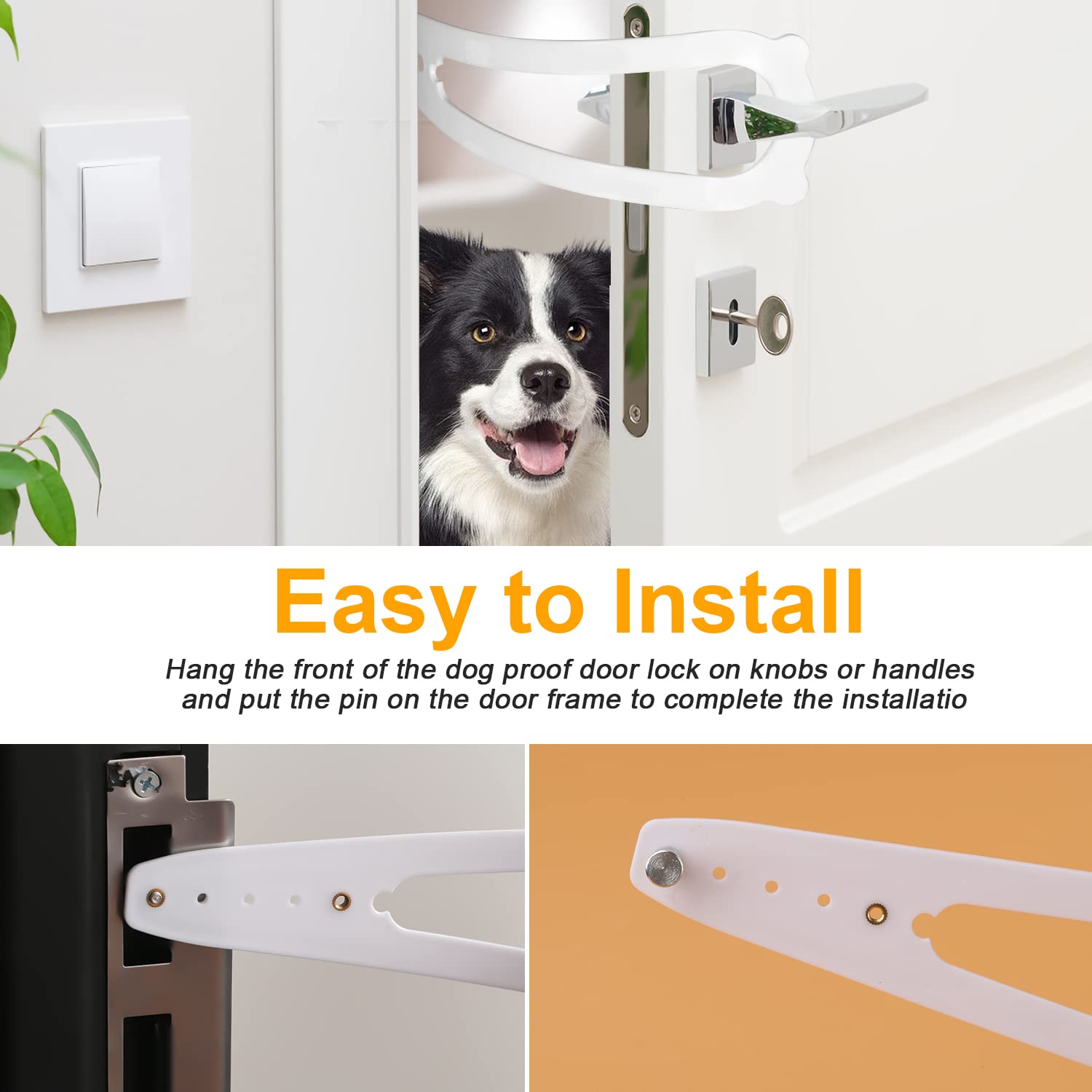 2 Pezzi Fermo Porta per Cani, Serratura Porta Staffa Alternative Chiusura di Sicurezza per Bambini Serratura Porta Animali per Far Entrare i Gatti, Tenere Fuori il Cane (Bianco)