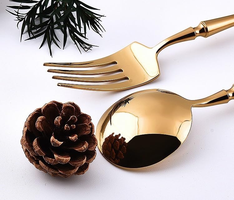 Genérico Juego de Cubiertos de 15 Piezas de Acero Inoxidable 304 con Detalles Dorados. Incluye Cuchillos, Tenedores y cucharas para Carne. Ideal para cenar y Recibir Invitados. 6 Juegos.