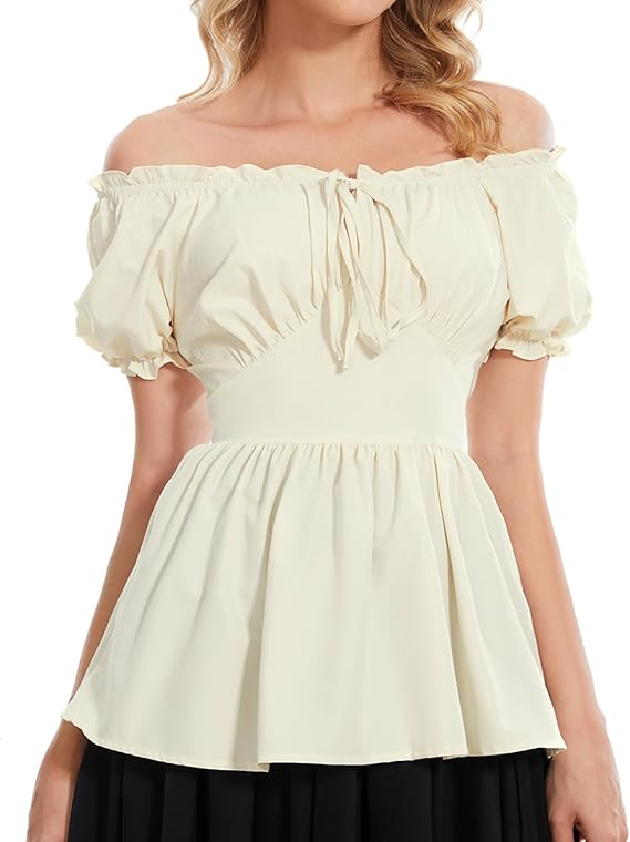 Renaissance Shirt Women Off Shoulder Medieval Pirate Steampunk Tops Peasant Top Vintage Victorian Blouse