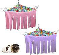 RIOUSSI Guinea Pig Hideout Hideaway: Reversible Fleece Corner Toys for Cages, Heart/Gray-Pink+Purple, Pack of 2