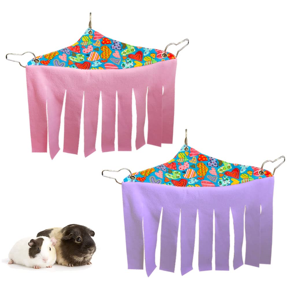 RIOUSSI Guinea Pig Hideout Hideaway Corner Fleece Toys Cage Accessories with Reversible Sides. Pink+Purple, Triangle — image 1