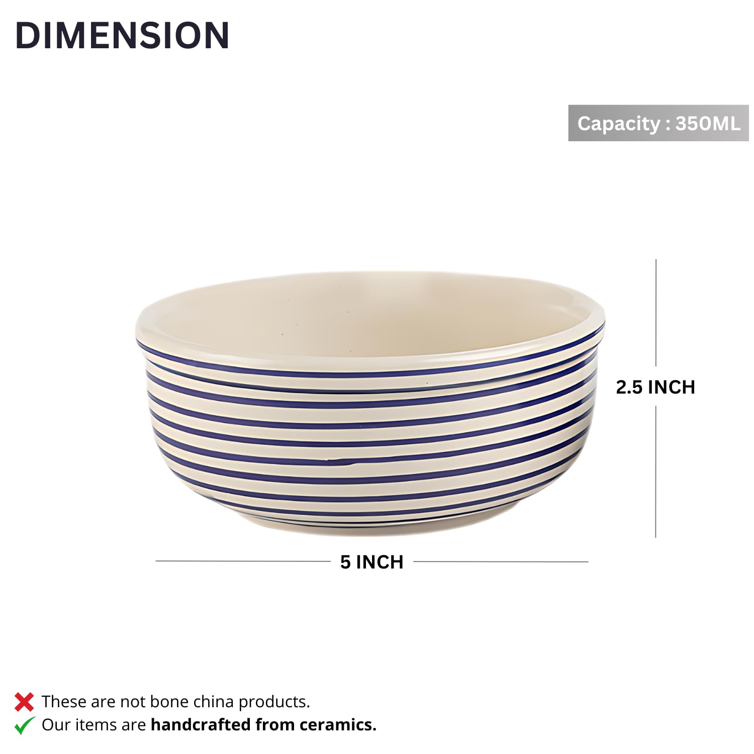 VarEesha Parikrama Microwave & Dishwasher Safe Ceramic Bowl Set of 2 | Ideal for Snacks, Rice, Dal, Fruits, Salad, and More | Dishwasher Safe BPA & Lead-Free Serving Bowls |350 ML | Blue 1
