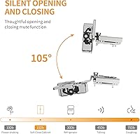 Vista 17 de Chibery 50 Pack 1-5/16" Overlay 3D Soft Close Concealed Hinge for Face Frame Door, Smooth Slow Self Closing Hinges, Satin Nickel, Hidden 105° Open
