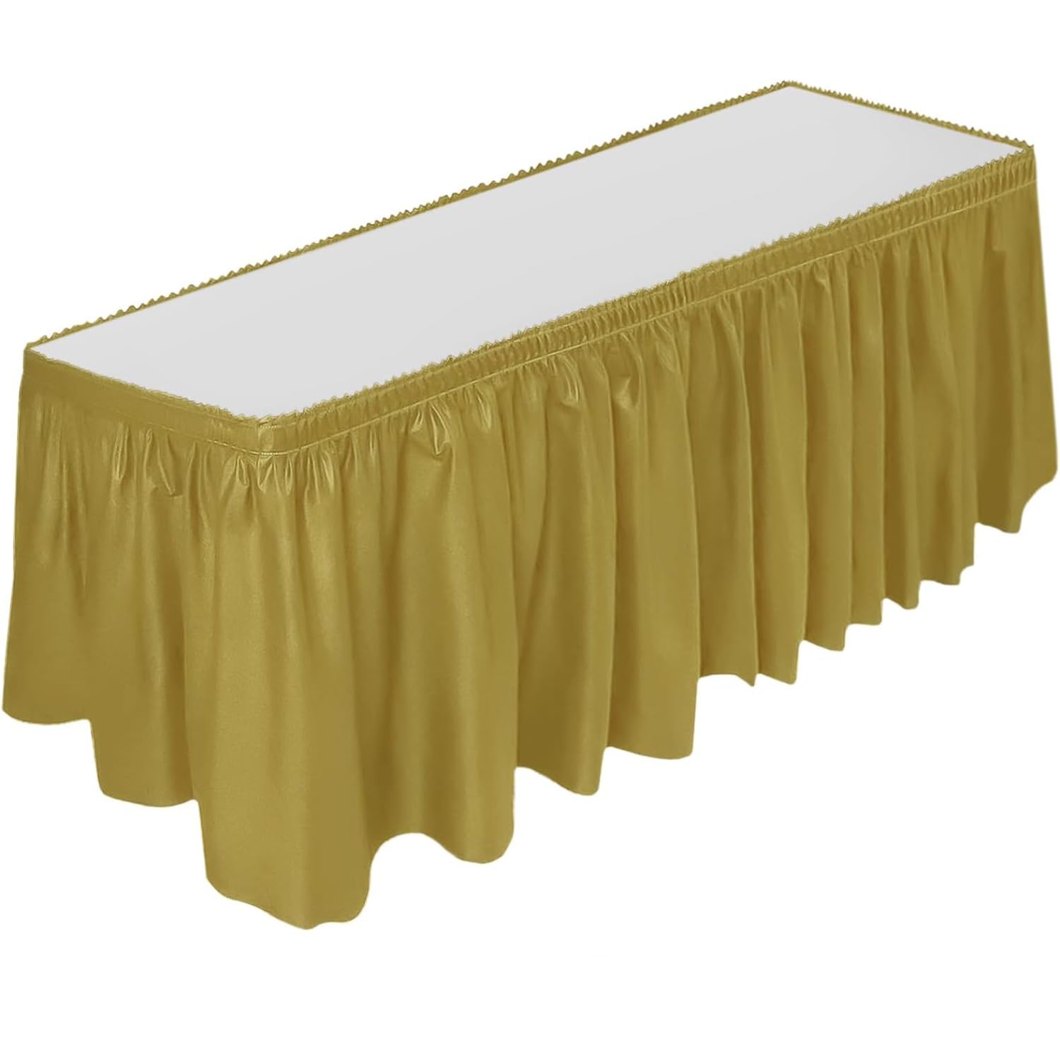 DecorRack Table Skirt, 29 in x 14 ft -BPA Free- Plastic Tableskirt, Disposable, Reusable, Rectangular Tablecloth Skirt, Gold (1 Pack)