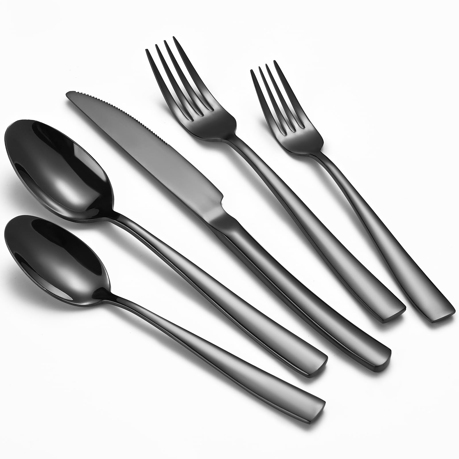 40-Piece Black Silverware Set, Heavy Duty Stainless Steel Flatware Cutlery Set Service for 8, Food-Grade Utensil Sets for Home Restaurant, Dishwasher