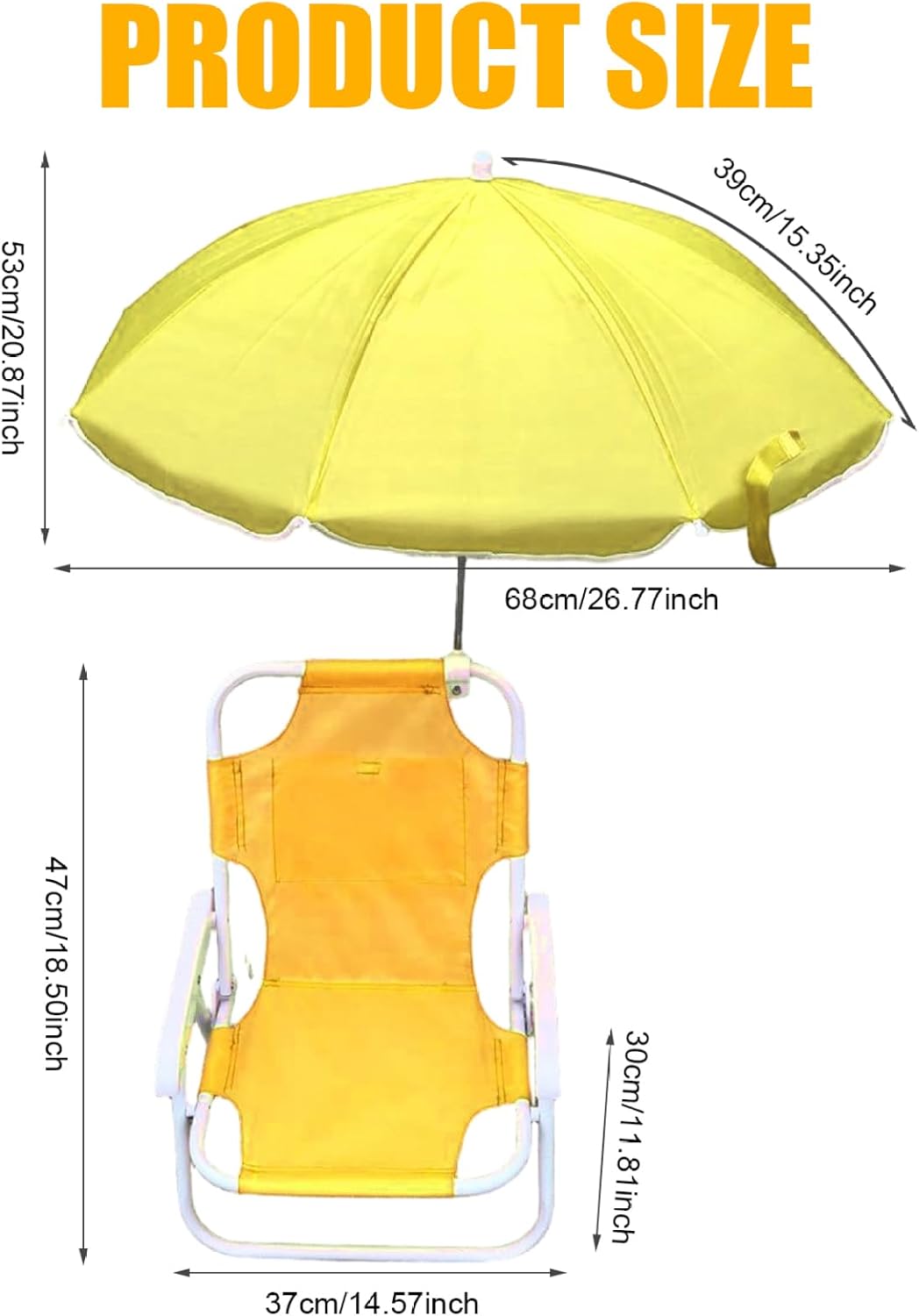 Kids Beach Chair with Umbrella, Foldable Detachable Canopy Yellow for Outdoor
