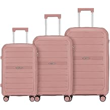 3-Piece Suitcase Set 20''24''28'' 100% Polypropylene, Hard Shell with Aluminium Trolley Handle, Real TSA Secure Lock 3 Digit 360  Smooth Wheels|Rose Gold