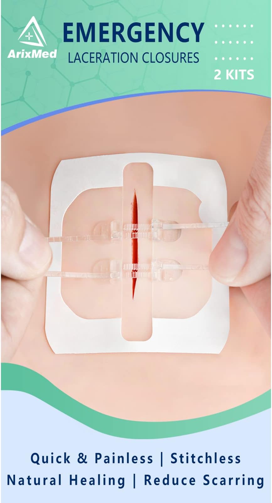Emergency Wound Closure Device, Zip Sutures Butterfly Bandaids, Repair Wounds Without Stitches, Quick Clot for Cut, Incision, Tear, Post Surgery (2 Set)