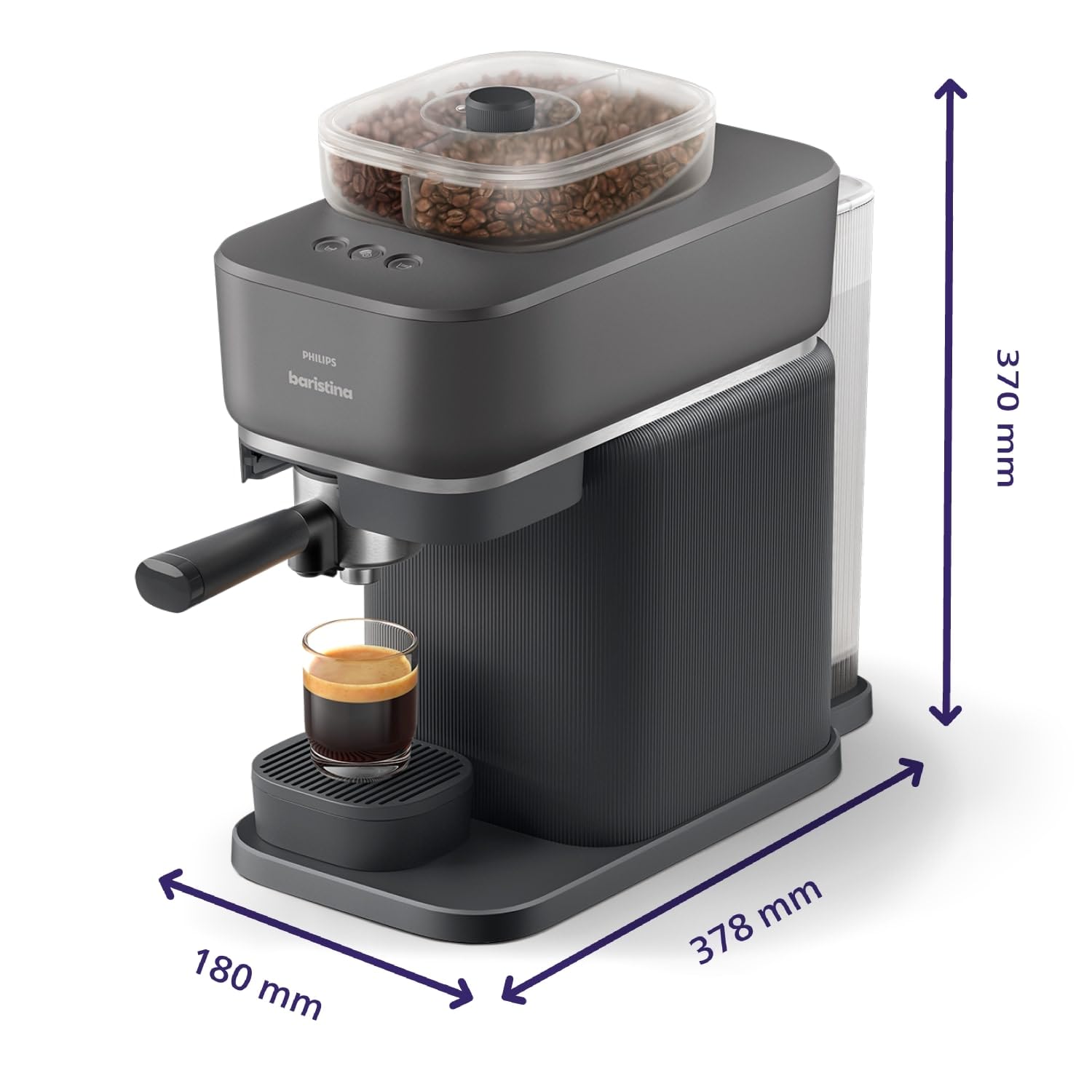 Machine à expresso Philips Baristina Variety - Bac à grains Double compartiment, Broyeur intégré, 16 bars, Nettoyage facile, Expresso et Lungo, noir/porte-filtre noir (BAR320/60)