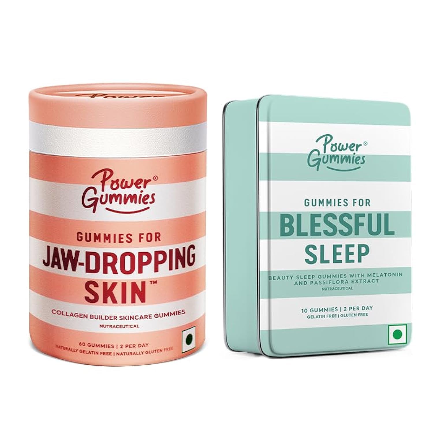 Power Gummies - Jaw Dropping Skin 60 Gummies + Blessful 10 Gummies || Collagen Builder, Glowing & Healthy Skin, Deep Sleep & Non Habbit Forming for Women & Men - Lemon Twist & Fruit Flavour