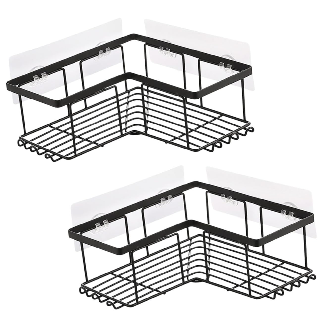 POPETPOP 2 pezzi Mensola Angolare Doccia Organizer per Foratura Acciaio Carbonio Design per Maggiore Capacità Facile Installazione Nero