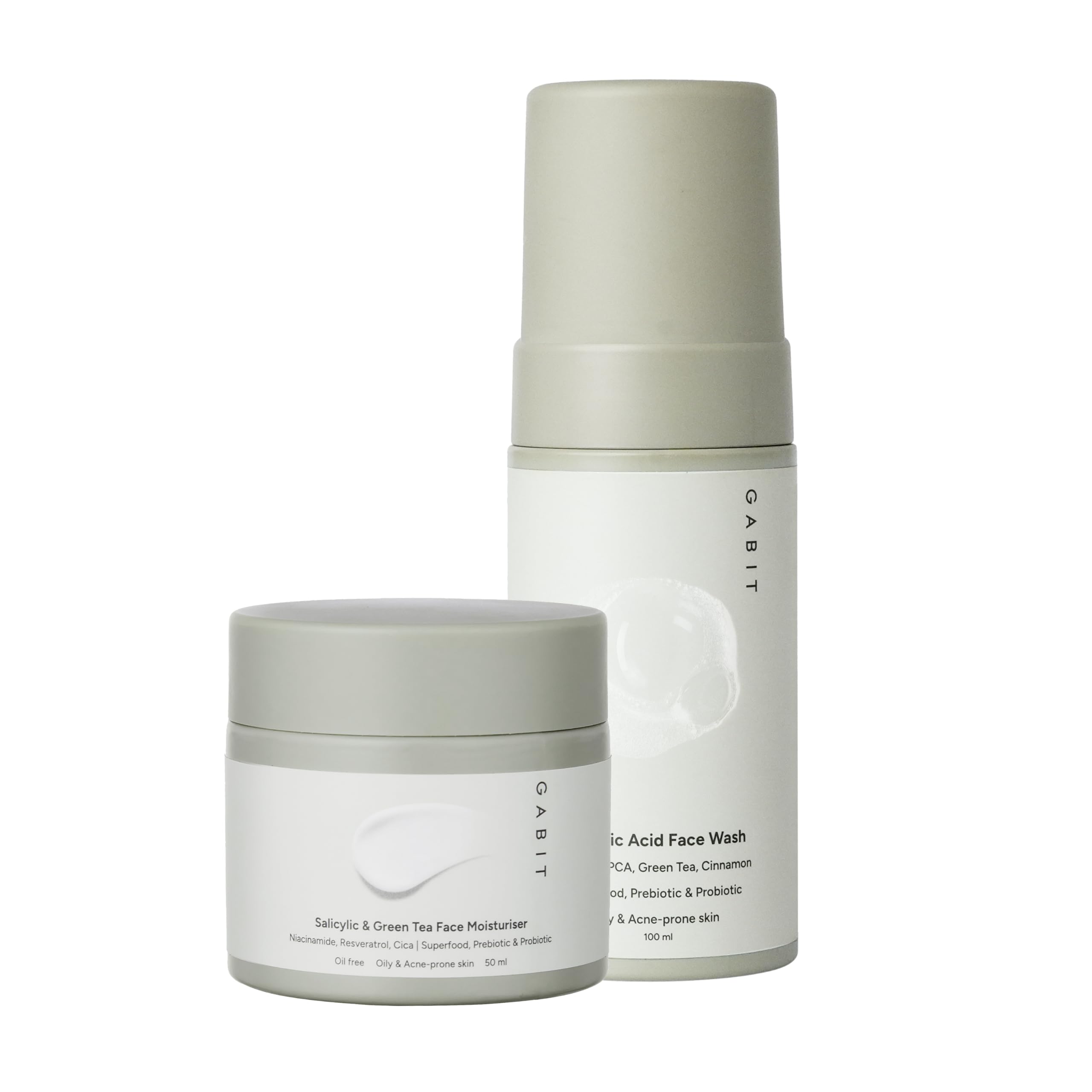 Gabit Oily Skin Essentials Kit | Kit for Women & Men with Salicylic Face Wash, Salicylic & Green Tea Face Moisturizer | 1.5% Salicylic, Deeply Cleanses & Controls Breakouts | Combo Suitable For Oily & Acne Prone Skin | 180ml