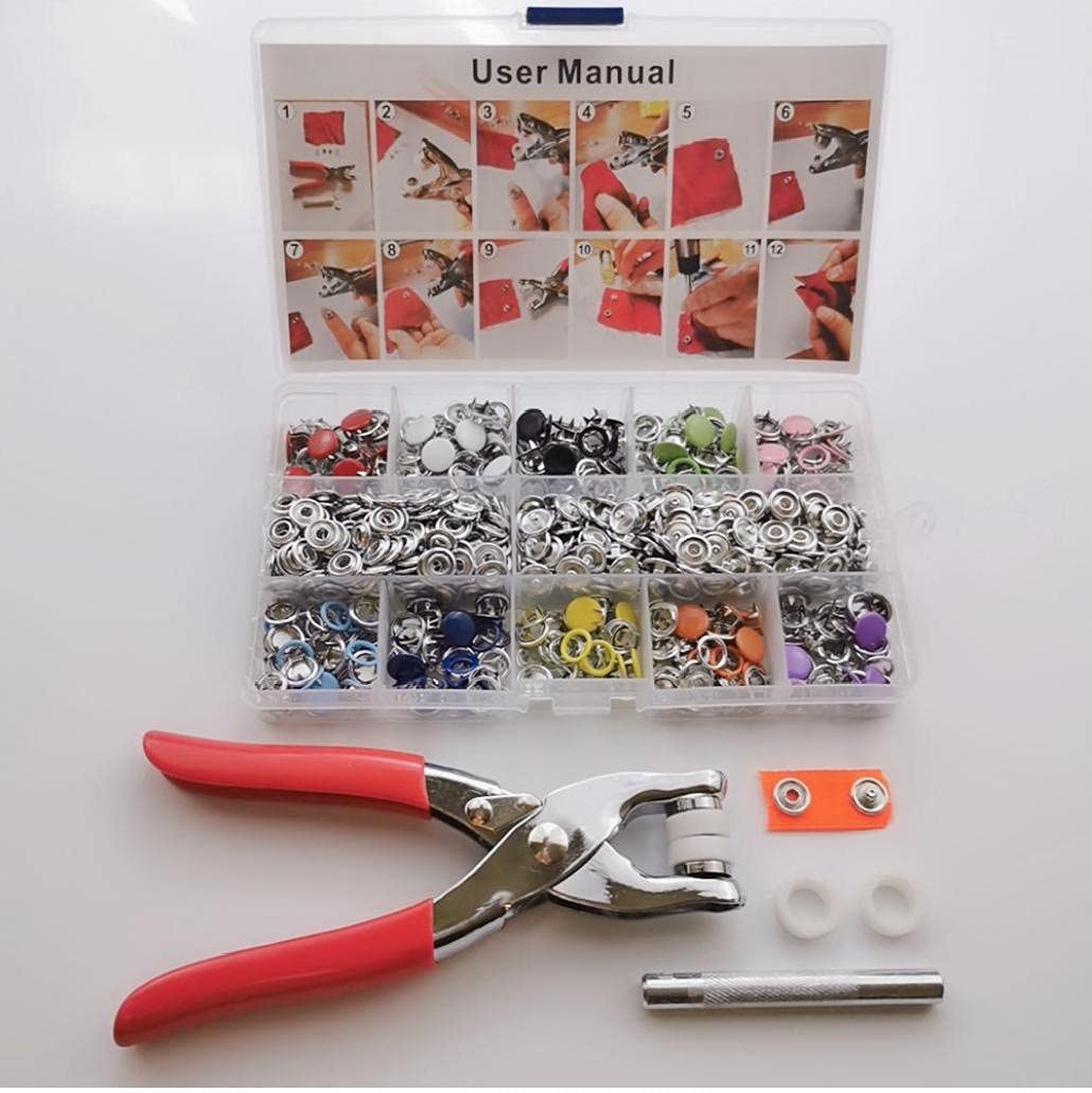 MILEVO Botones, botones a presión de puntas, juego de broches de metal con alicates para bricolaje, costura, reparación de ropa, colorido, 200 unidades organizador de almacenamiento