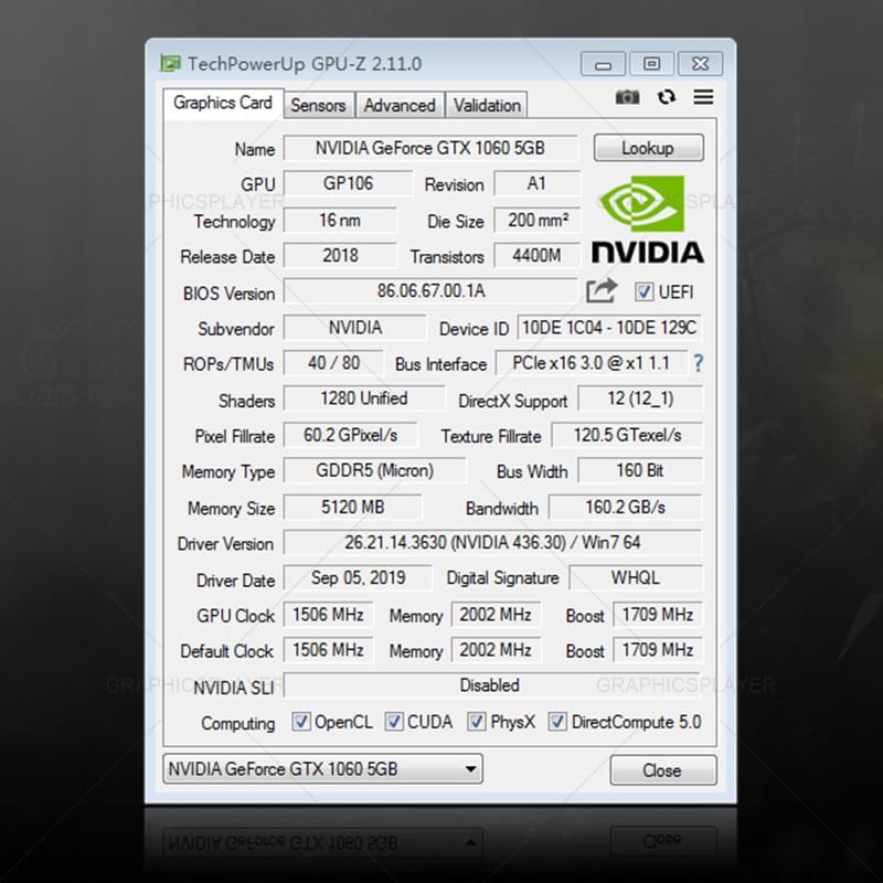 Image of XUANMO NIVIDIA Geforce GTX1060 5GB Gaming Graphics Card Video Card gem GDDR5 PCI Express x16 3.0 8008 MHz Output Interface HDMI DP DVI (5GB)