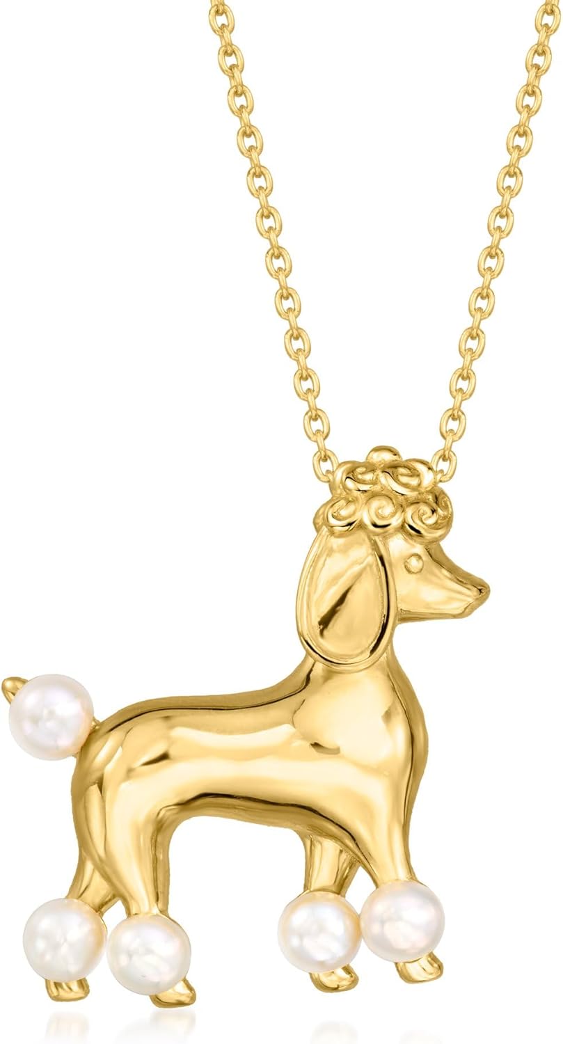 Ross-Simons 3.5-4mm Cultured Pearl Poodle Pin/Pendant Necklace in 18kt Gold Over Sterling. 18 inches