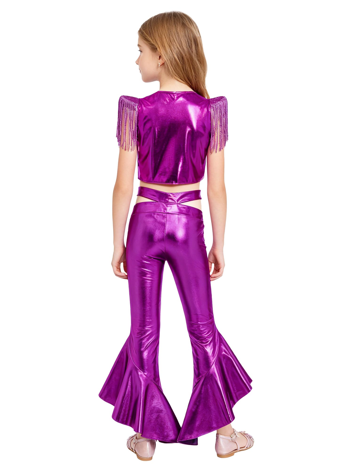 MSemis Enfants Ensemble Hip Hop Enfant Fille Tenues De Danse Avec Paillettes Pour Filles Ensemble Pantalons Danse Jazz Pour Filles Party Violet 15-16 ans