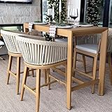 PURPLE LEAF 3 Pieces Outdoor Counter Height Bar Stools Set Patio Aluminium Modern Wicker Bar Chairs and Dining Bistro Bar Table for Balcony Garden Indoor Kitchen Poolside Teak