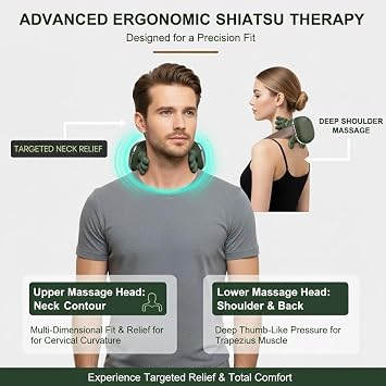 Neck Massager with Heat Bionic Heated Shoulder and Back Massager, Simulated Human Palm Massage for Muscle Tension Relief, Portable Wireless Shiatsu Massage Master