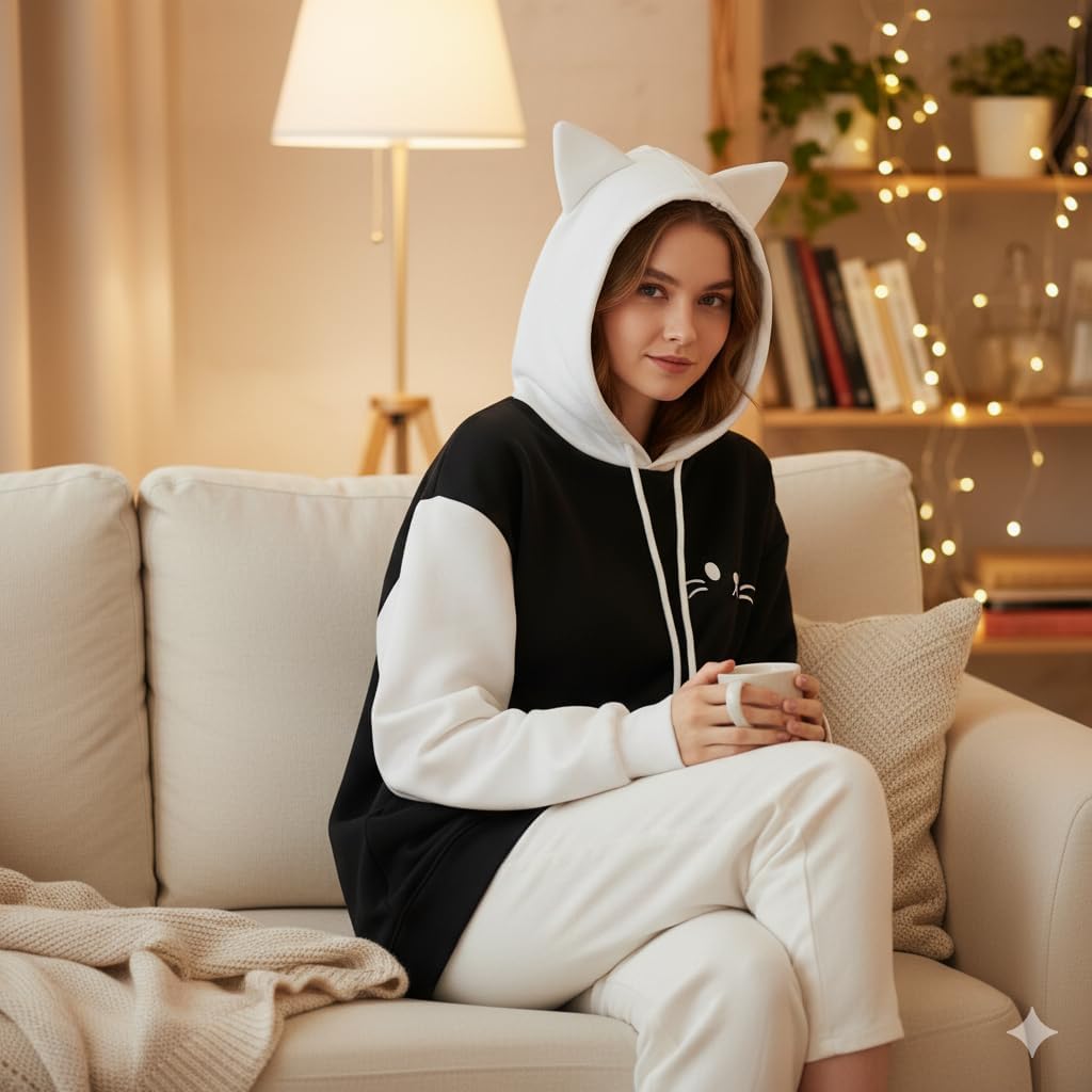 Women Kawaii Cat Ear Hoodie Cute Japanese Anime Hooded Sweatshirt Preppy Meow Graphic Pullover Clothes Fall Winter - Image 5
