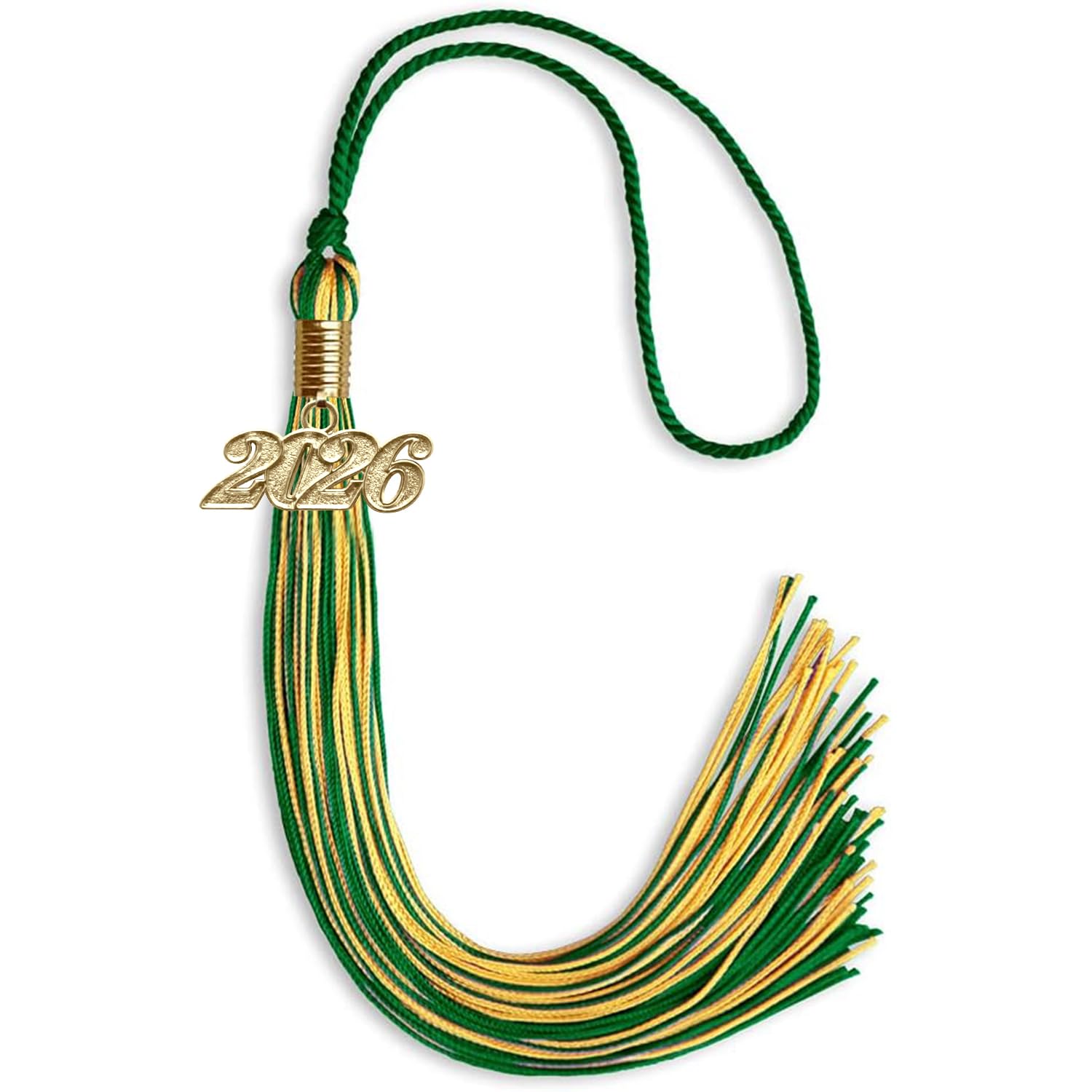 Endea Graduation Mixed Double Color Tassel with Gold Date Drop (Green/Gold, 2026)
