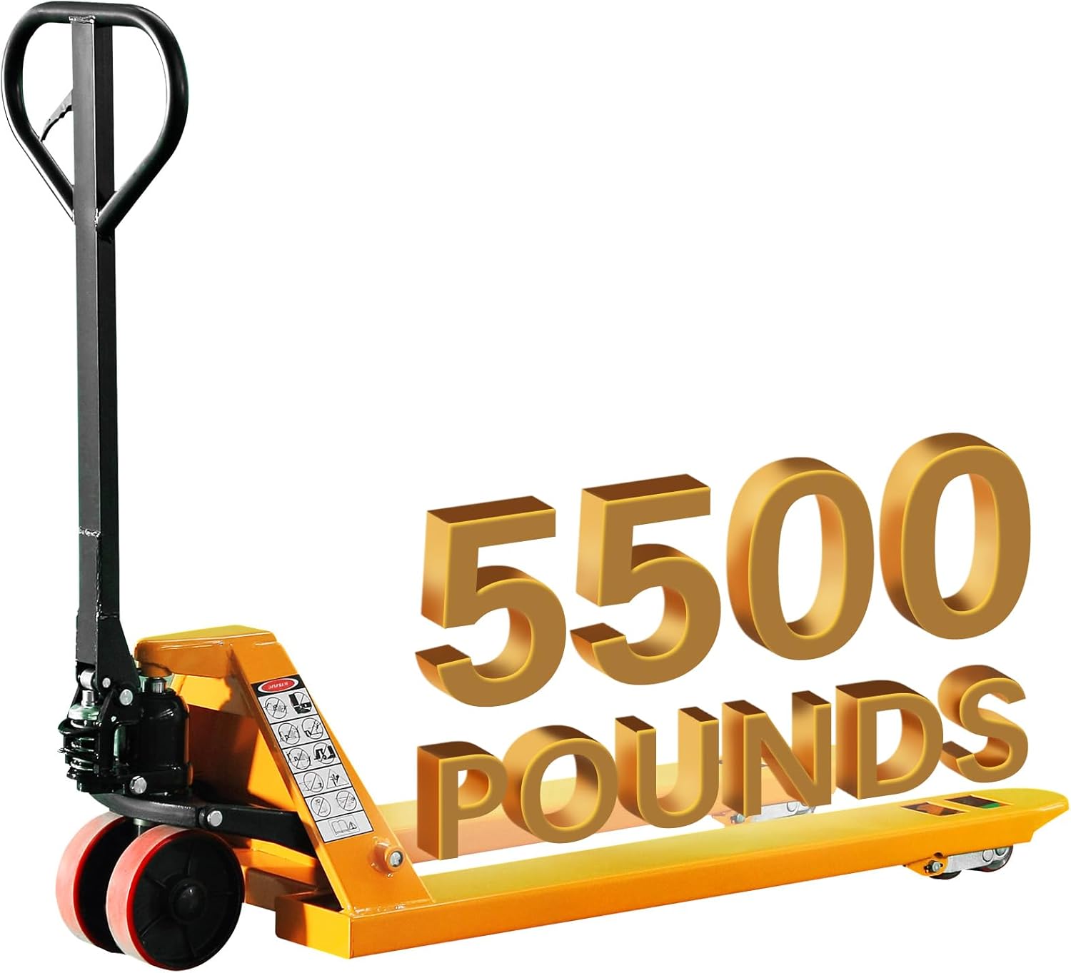 Industrial Duty Pallet Jack Truck with 27" W x 48" L Forks, 5500Lbs. Capacity, Dual PU Wheels, General Purpose Manual Pallet Truck for Warehouse, Manufacturing and Retail