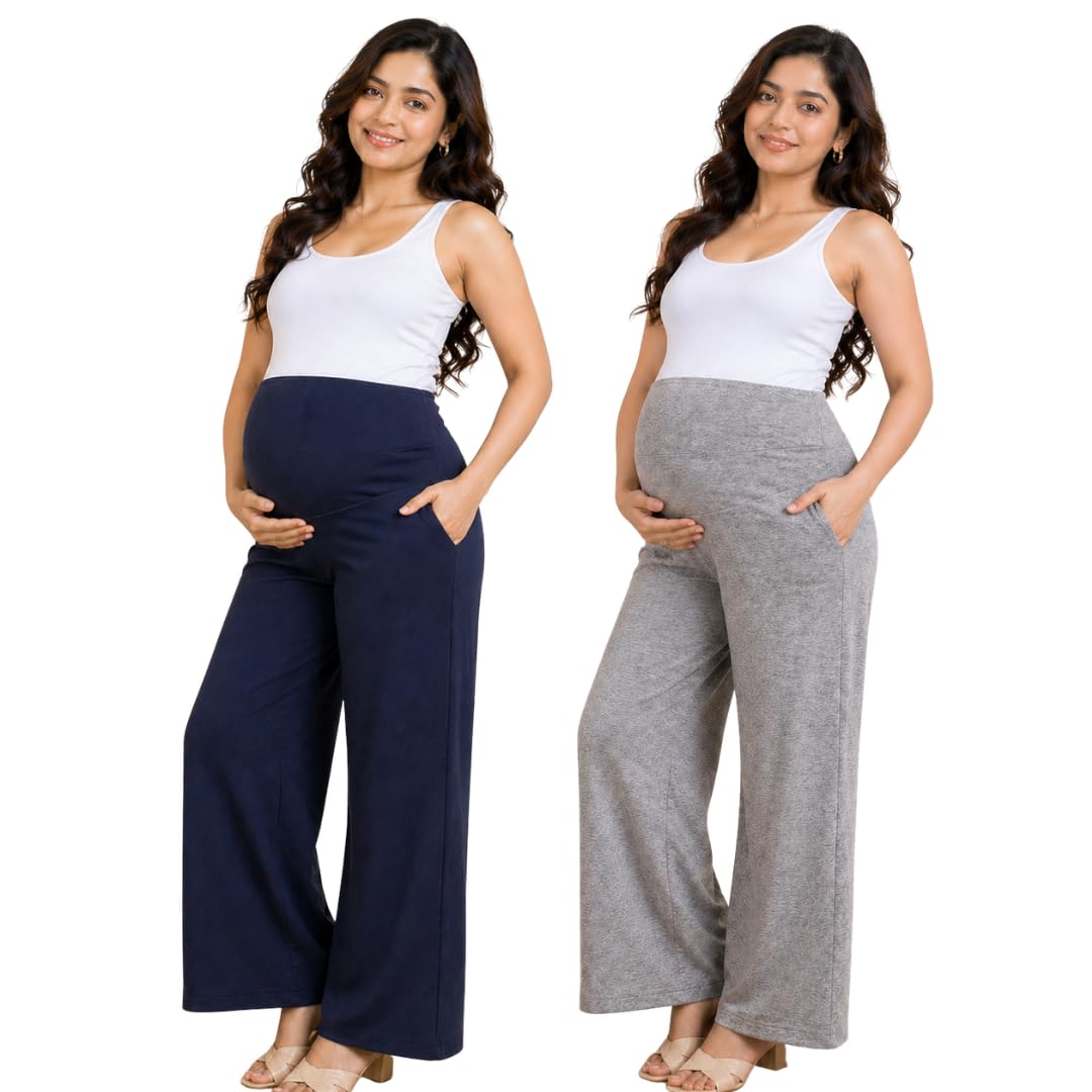 LENAM Soft Cotton Lycra Stretchable Maternity Palazzo with Double Pockets and Full Belly Coverage-image-5