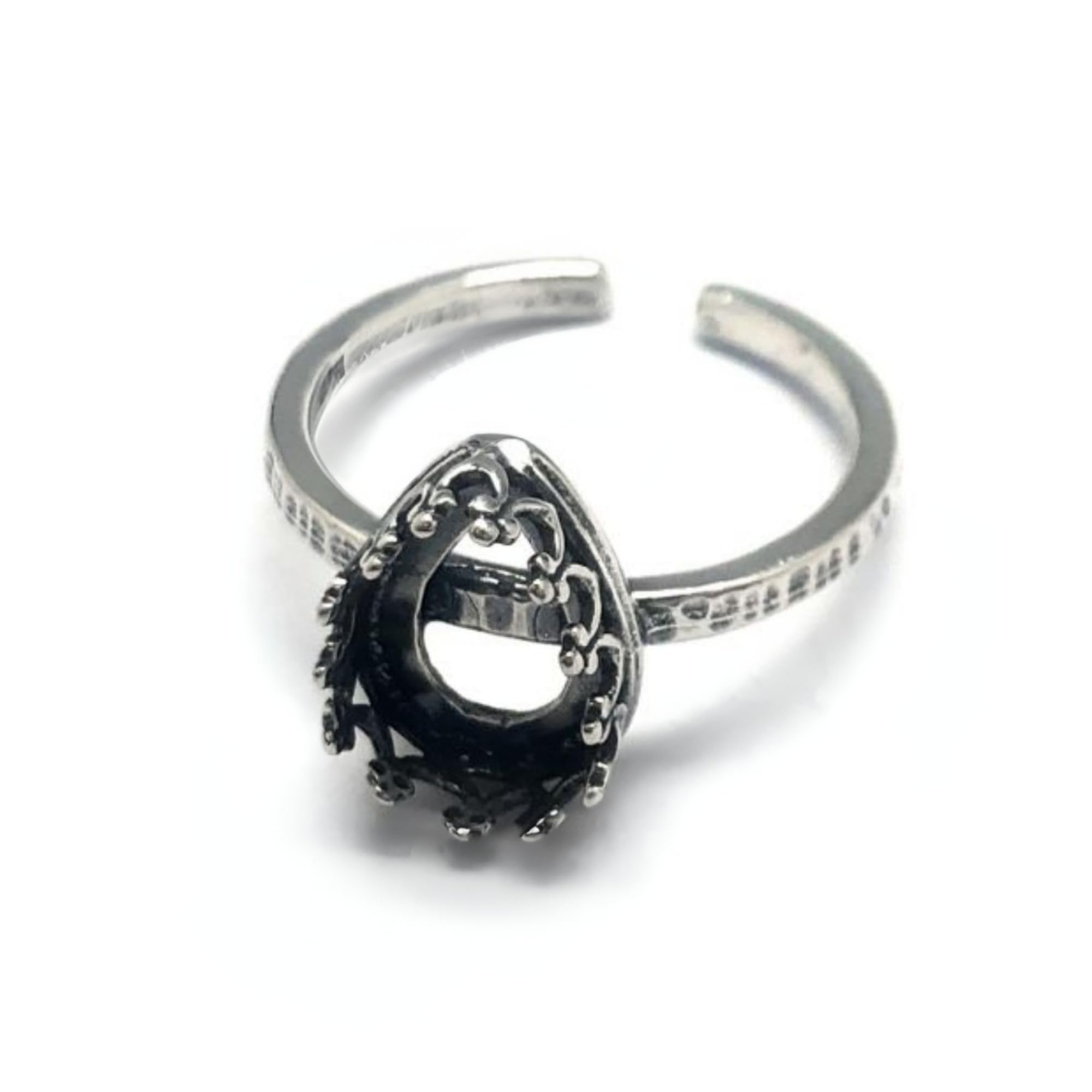 Sterling Silver Adjustable Drop Bezel Ring - 10x7mm - Elegant Setting for Gemstones and Cabochons