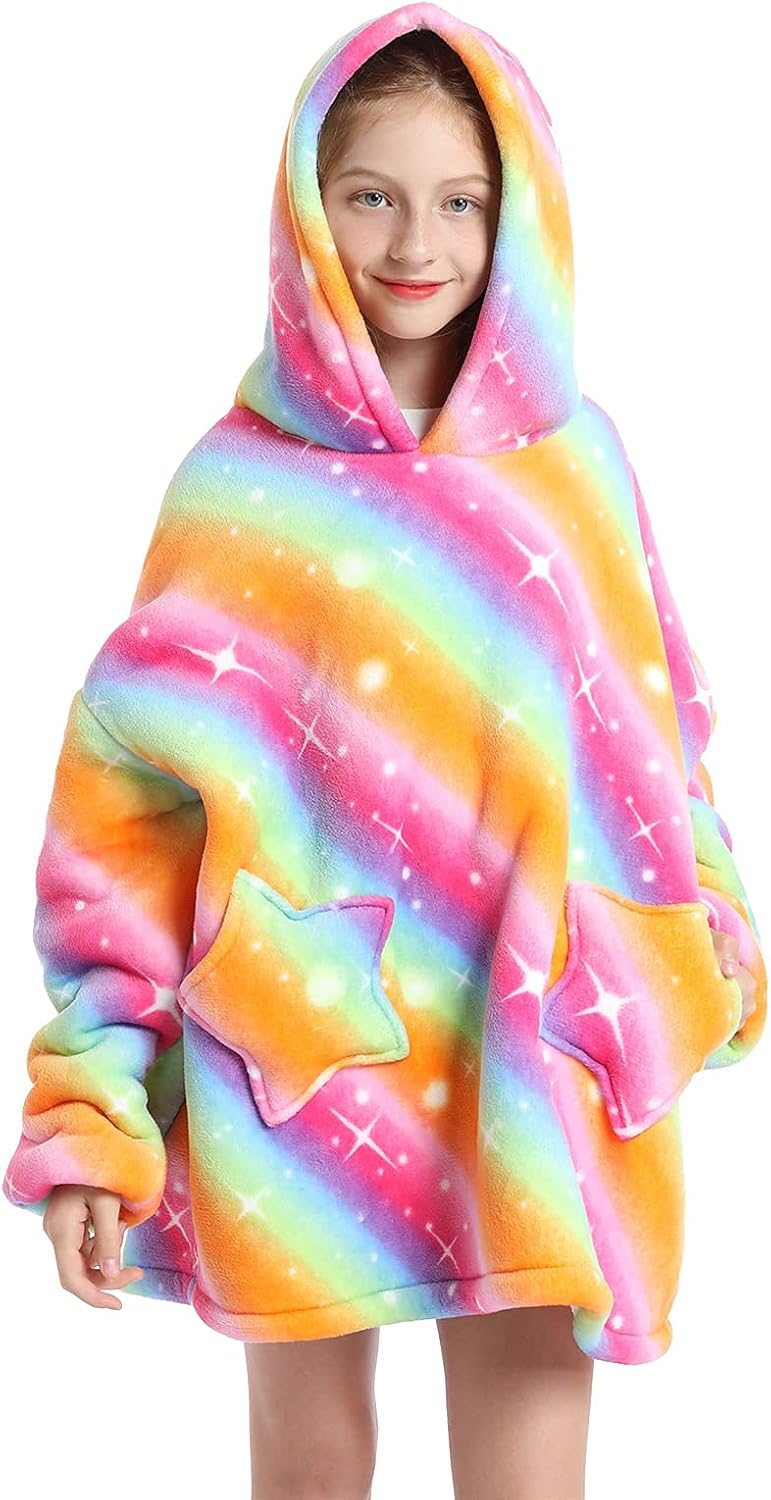 Wearable Blanket Hoodie for Kids 4-12YR Oversized Hooded Blanket Super Soft Comfortable Warm Flannel Gold