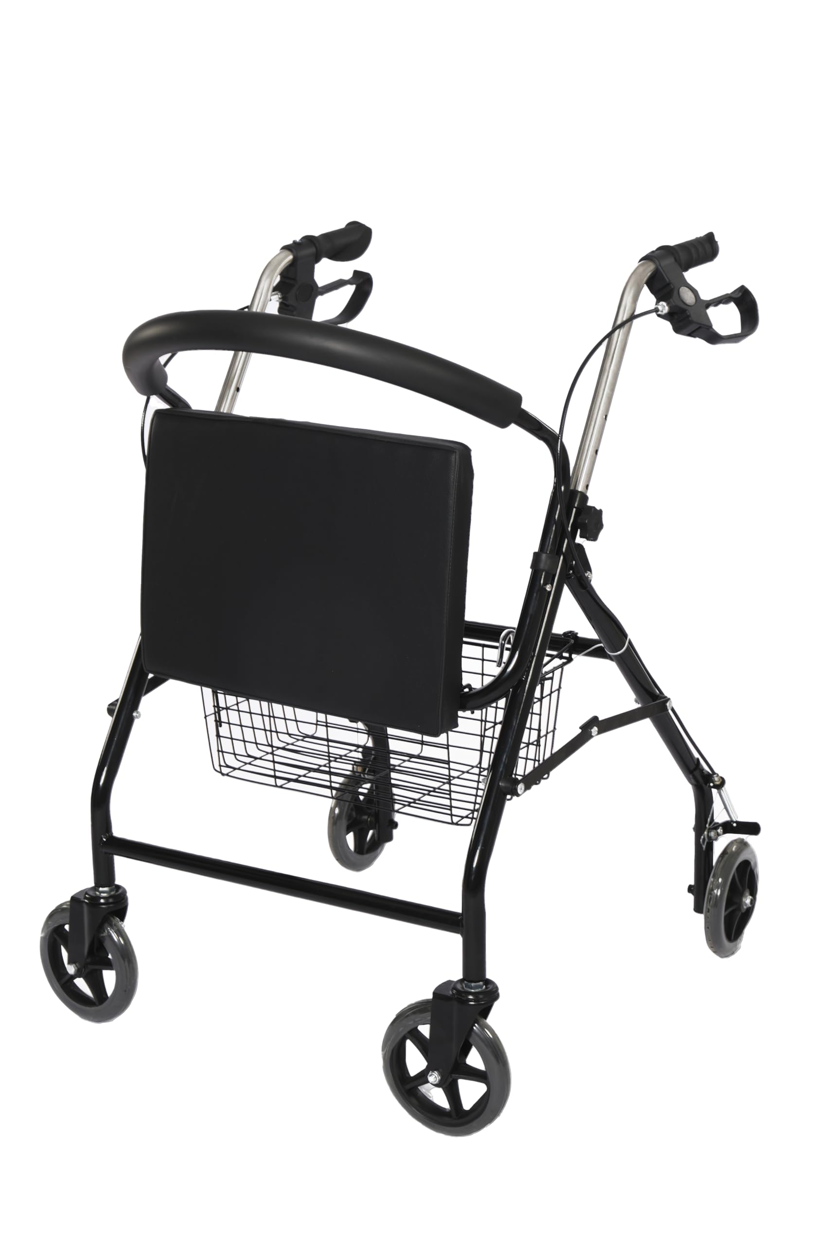 Andador plegable ultraligero con ruedas, frenos, cesta y asiento ergonómico para personas mayores, 4 ruedas de freno, marca CE europea negra