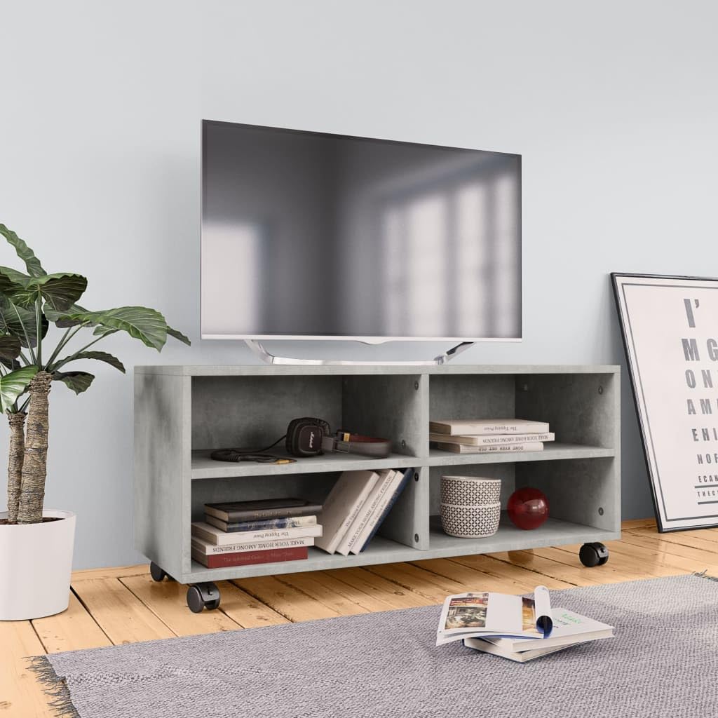 vidaXL Mobile TV con Ruote e Scomparti Aperti Robusto Elegante Armadietto Basso Multimediale DVD Credenza Hifi Grigio Cemento in Truciolato