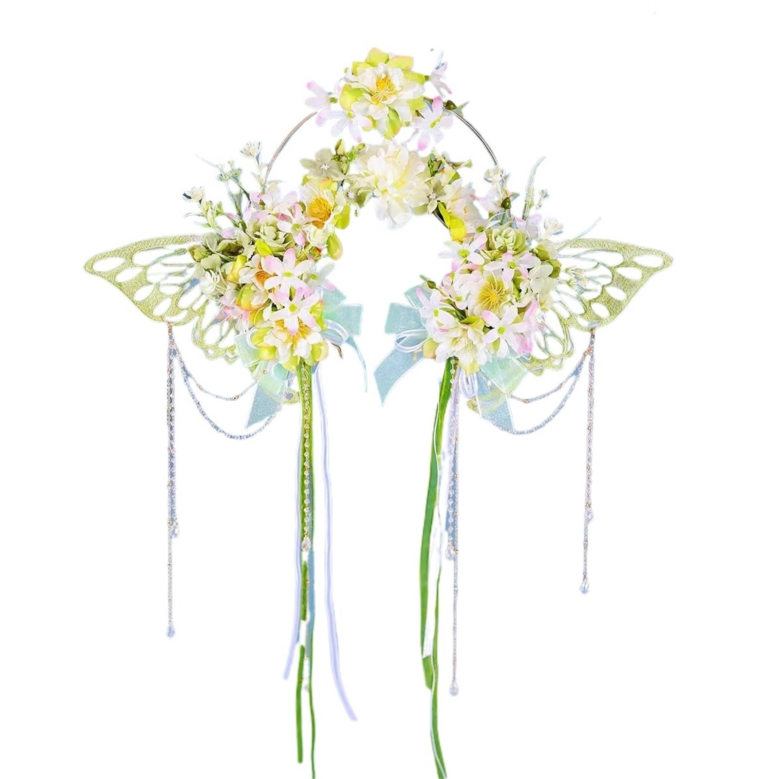 Simulation Blumenkranz Frauen Schmetterling Blumen Kopf Hoop Braut Künstliche Anti-Rutsch-Hochzeit Girlande Zubehör Frisuren für Frauen und mädchen(Color2)