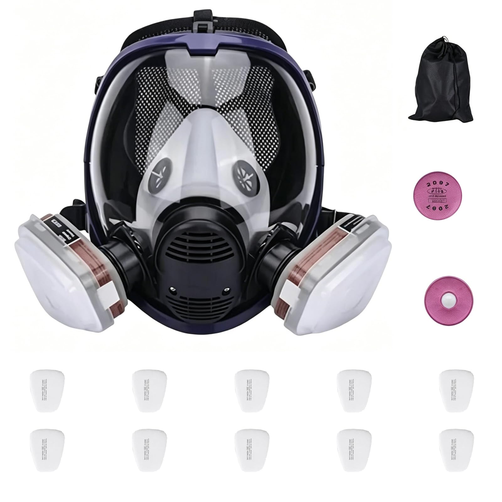 Masque de protection intégral avec boîte filtrante et coton adapté à la sécurité industrielle et à la prévention de la poussière Confort de longue durée Conception ergonomique