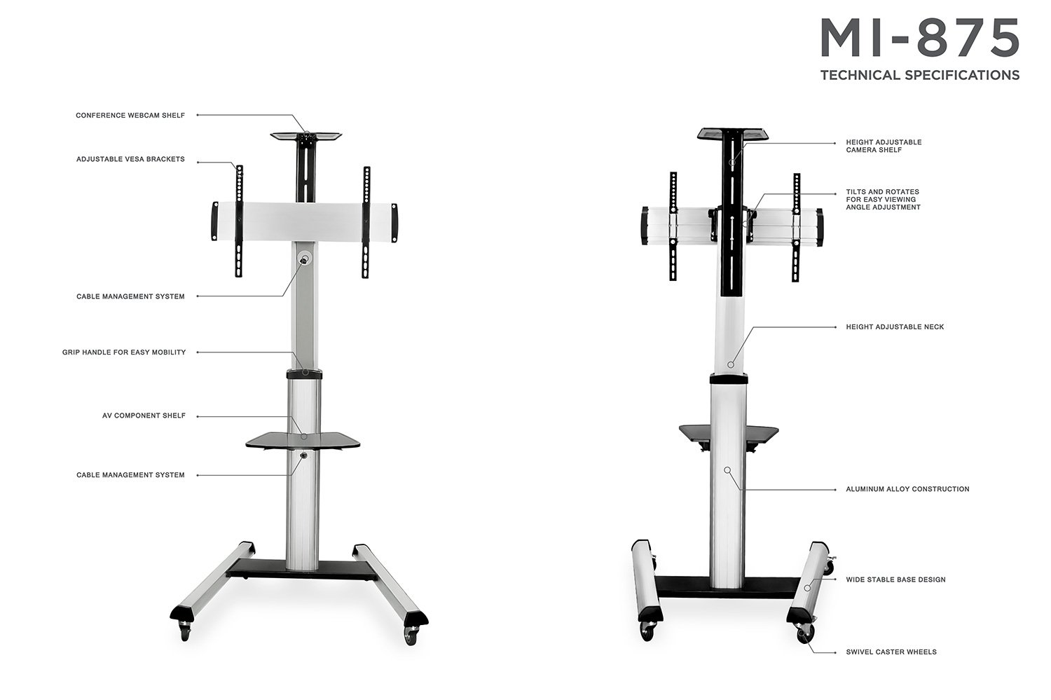 MountIt! Mobile TV Stand for Flat Screen Televisions, Height